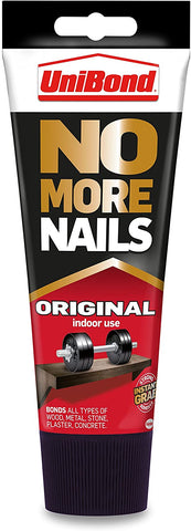 UniBond No More Nails Original, Heavy-Duty Mounting Adhesive, Strong Glue for Wood, Ceramic, Metal & More, White instant Grab Adhesive, 1 x 200ml Tube