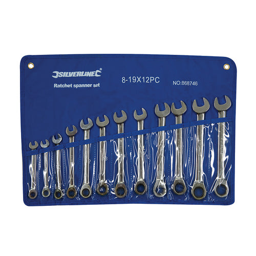 Silverline Fixed Head Ratchet Spanner Set 12pce