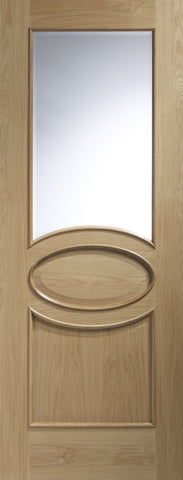 Calabria Internal Oak Door with Clear Bevelled Glass and Raised Mouldings-1981 x 762 x 35mm (30")