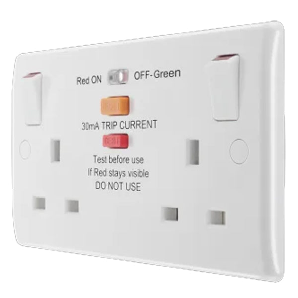 British General 800 Series 13A White Double Switched Socket 2 Gang SP With Type A RCD