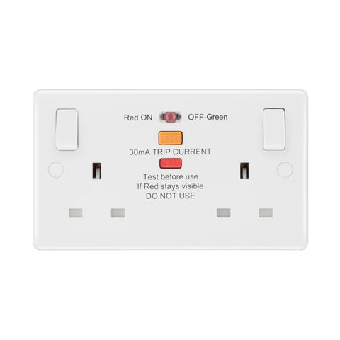 British General 800 Series 13A White Double Switched Socket 2 Gang SP With Type A RCD