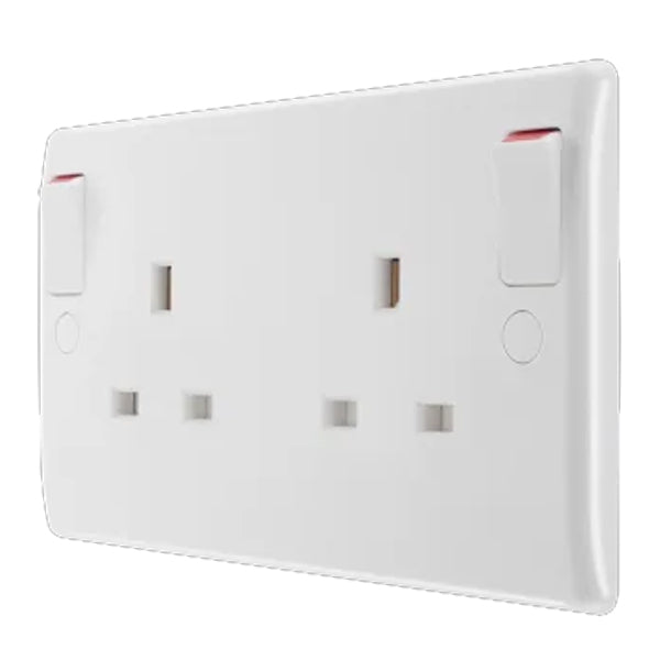 British General 800 Series 13A White Double Switched Socket 2 Gang DP 822DPOB