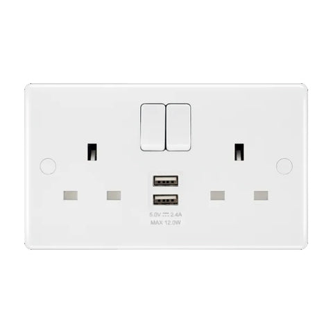 British General 800 Series 13A White Double Switched Socket 2 Gang SP + 2 x USB A (12W) 822UAA12