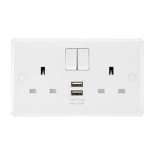 British General 800 Series 13A White Double Switched Socket 2 Gang SP + 2 x USB A (12W) 822UAA12