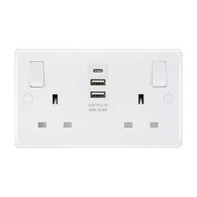 British General 800 Series 13A White Double Switched Socket 2 Gang SP + 2 x USB A + 1 x USB C (15W) 822UAAC15