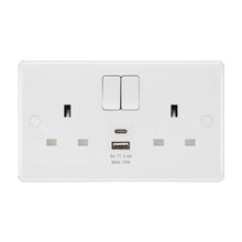 British General 800 Series 13A White Double Switched Socket 2 Gang SP + 1 x USB A + 1 x USB C (12W) 822UAC12