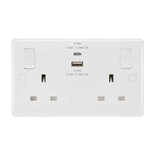 British General 800 Series 13A White Double Switched Socket 2 Gang SP + 1 x USB A + 1 x USB C (22W) 822UAC22