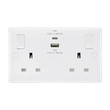 British General 800 Series 13A White Double Switched Socket 2 Gang SP + 1 x USB A + 1 x USB C (45W) 822UAC45