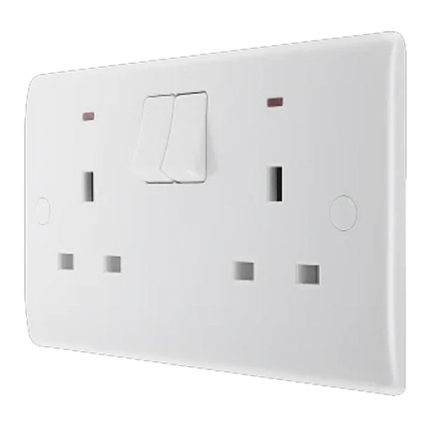 British General 800 Series 13A White Double Switched Socket With Indicator 2 Gang SP 826