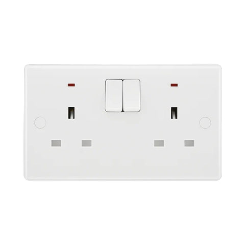 British General 800 Series 13A White Double Switched Socket With Indicator 2 Gang SP 826