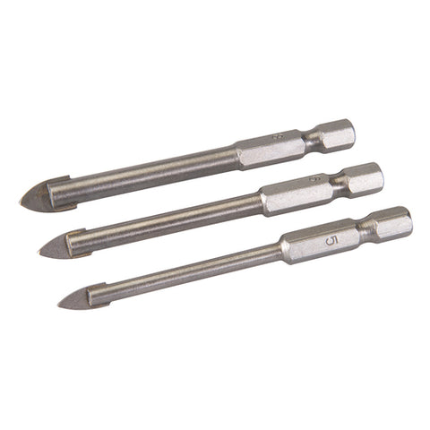 Silverline-Hex Drive Tile & Glass Drill Bit 3pce Set