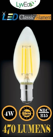 Lyveco-SBC Clear LED 4 Filament 470 Lumens Candle 2700K