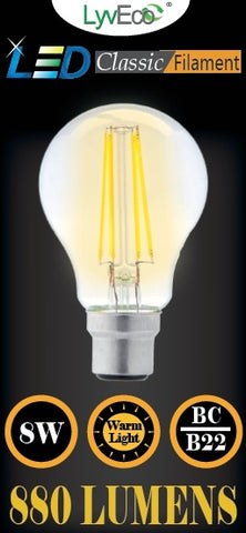 Lyveco-BC Clear LED 8 Filament 880 Lumens Gls Dimmable 2700K