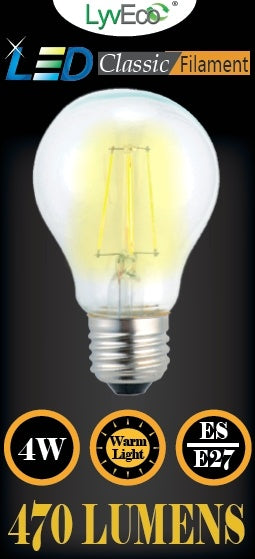 Lyveco-ES Clear LED 4 Filament 470 Lumens GLS 2700K
