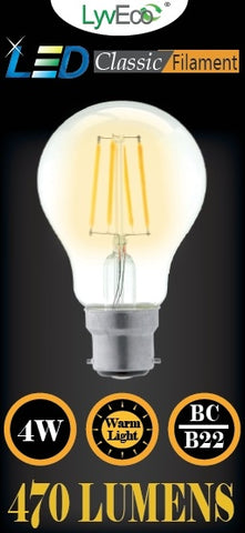 Lyveco-BC Clear LED 4 Filament 470 Lumens GLS 2700K