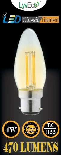 Lyveco-BC Candle Clear LED 4 Filament 470 Lumens Dimmable 2700K