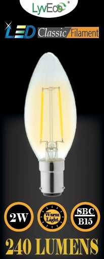 Lyveco-SBC Clear LED 2 Filament 240 Lumens Candle 2700K