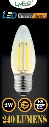 Lyveco-ES Clear LED 2 Filament 240 Lumens Candle 2700K