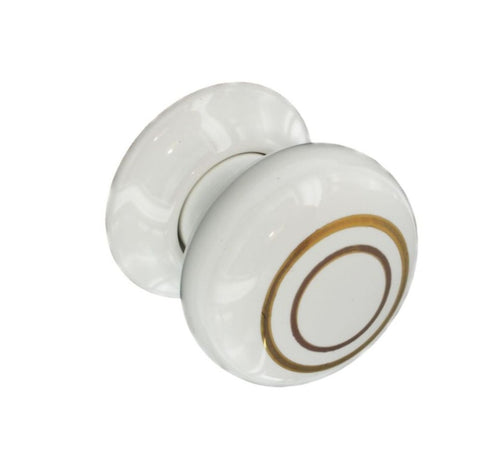 Securit-Ceramic Door Knobs White/Gold Lines (Pair)