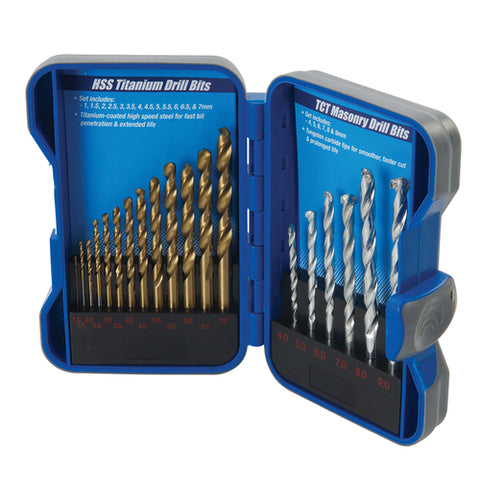 Silverline-Titanium-Coated HSS & Masonry Drill Bit Set 19pce