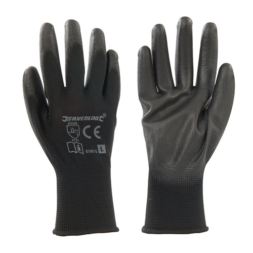 Silverline-Black PU Palm Gloves