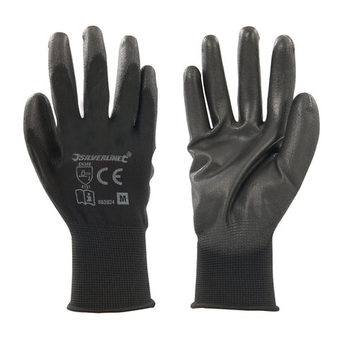 Silverline-Black PU Palm Gloves