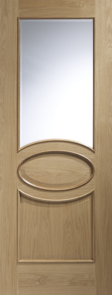 Calabria Internal Oak Door with Clear Bevelled Glass and Raised Mouldings-1981 x 762 x 35mm (30")