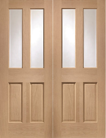 Malton Internal Oak Rebated Door Pair with Clear Bevelled Glass-1981 x 1168 x 40mm (46")