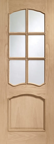 Riviera Pre-Finished Internal Oak Door With Raised Mouldings and Clear Bevelled Glass -1981 x 762 x 35mm (30")