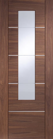 Portici Pre-finished Internal Walnut Door with Clear Etched Glass-1981 x 686 x 35mm (27")