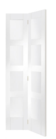 Shaker Bi-Fold Internal White Primed Door with Clear Glass - sidtelfers diy & timber