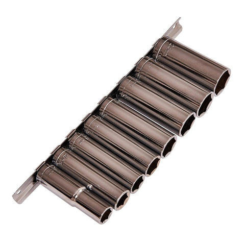 AMTECH-9pc 1/2'' Drive 6Pt Deep Metric Sockets On Rail