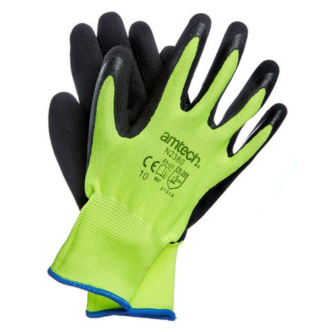 AMTECH-Hi-Vis Latex Coated Gloves XL (Size: 10)
