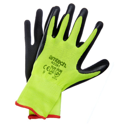 AMTECH-Hi-Vis Latex Coated Gloves Large (Size: 9)