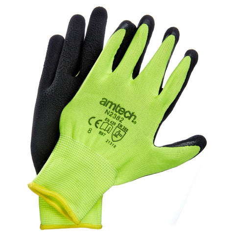 AMTECH-Hi-Vis Latex Coated Gloves Medium (Size:8)