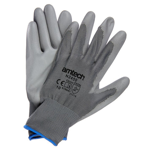 AMTECH-Light Duty PU Coated Palm Gloves Grey XL (Size: 10)