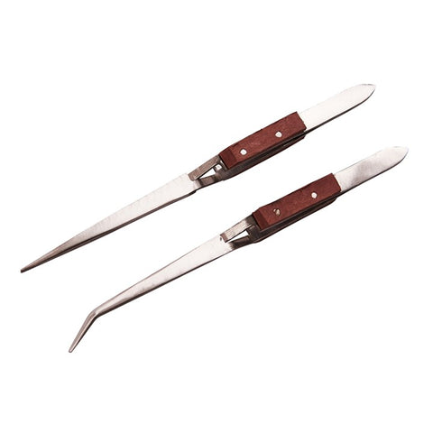 AMTECH-2pc Wooden Handle Tweezer Set