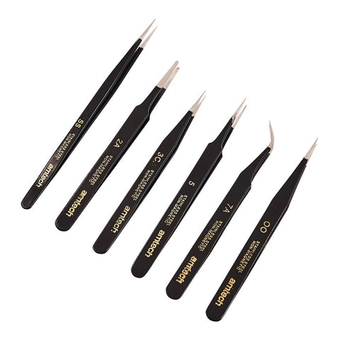 AMTECH-6pc Coated Tweezer Set
