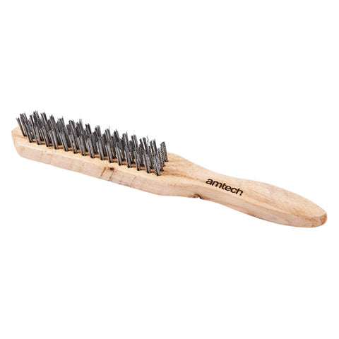 AMTECH-4 Row Wire Brush - Wooden Handle