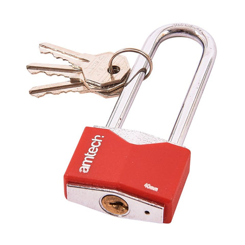 AMTECH-40mm Long Shackle Rhombic Chrome Plated Iron Padlock