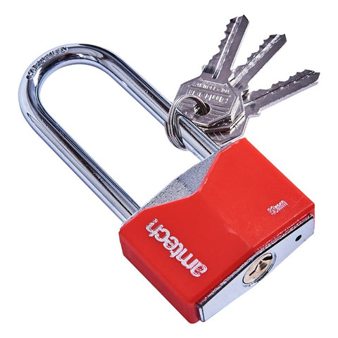 AMTECH-50mm Long Shackle Rhombic Chrome Plated Iron Padlock