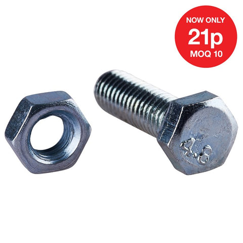AMTECH-M5 X 15mm Hex Bolt (12pc) With M5 Nut (12pc) (4.8)