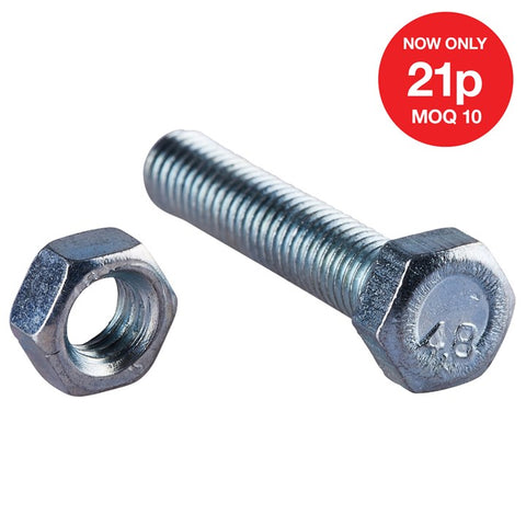 AMTECH-M5 X 25mm Hex Bolt (7pc) With M5 Nut (7pc) (4.8)