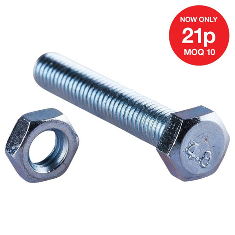 AMTECH-M5 X 30mm Hex Bolt (10pc) With M5 Nut (10pc) (4.8)