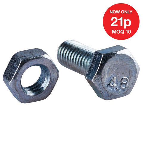 AMTECH-M6 X 15mm Hex Bolt (8pc) With M6 Nut (8pc)  (4.8)