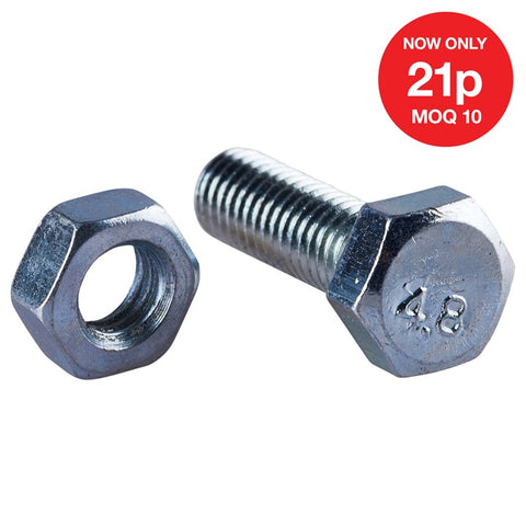 AMTECH-M6 X 20mm Hex Bolt (6pc) With M6 Nut (6pc)  (4.8)