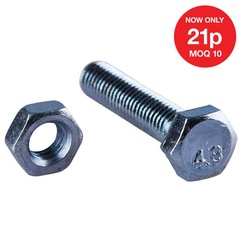 AMTECH-M6 X 30mm Hex Bolt (7pc) With M6 Nut (7pc)  (4.8)
