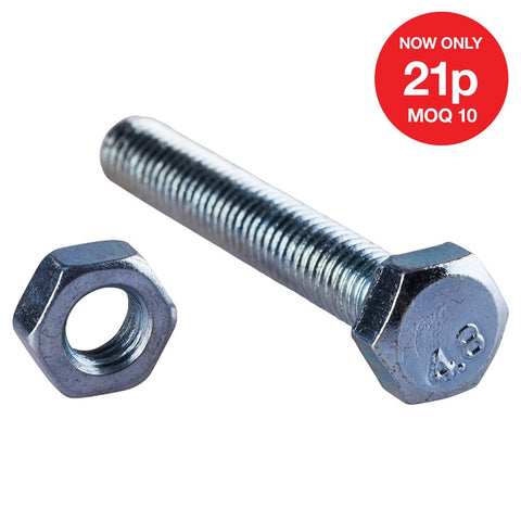 AMTECH-M6 X 40mm Hex Bolt (6pc) With M6 Nut (6pc) (4.8)