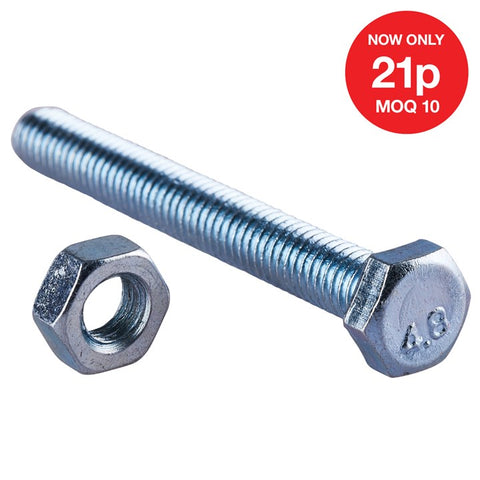 AMTECH-M6 X 50mm Hex Bolt (5pc) With M6 Nut (5pc)(4.8)