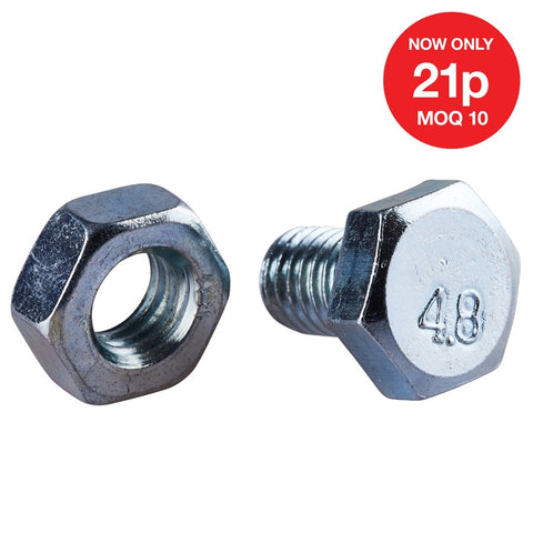 AMTECH-M8 X 12mm Hex Bolt (10pc) With M8 Nut (10pc)